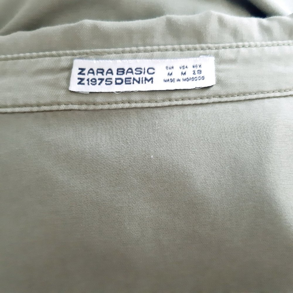 Zara Olive Green Denim Shirt Dress - Size M - Picture 6 of 7